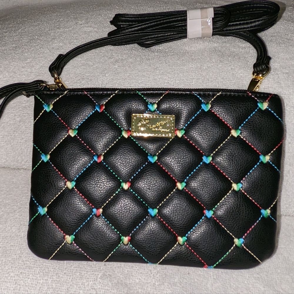 Luv Betsey black multicolor crossbody/wristlet bag.